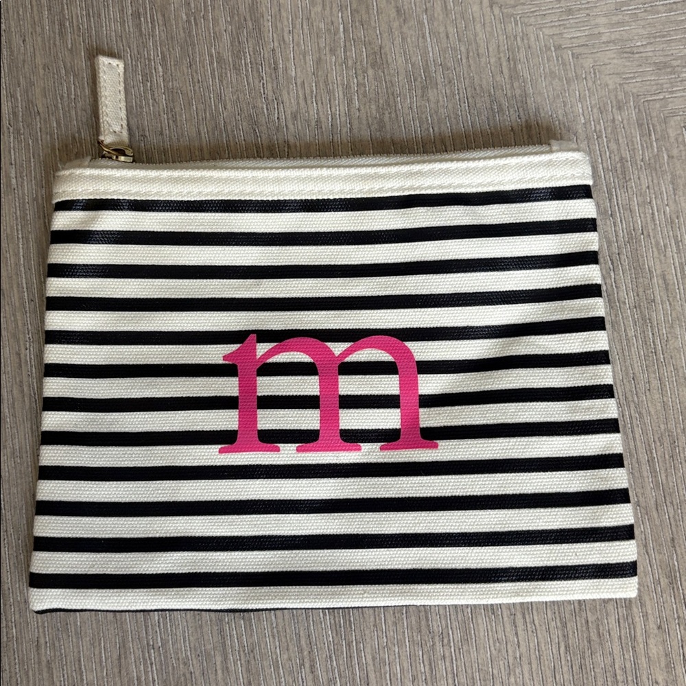 NWOT Joss Designs Black White Pink Stripe M Monogram Bag Clutch Purse
